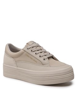 Sneakersy Calvin Klein Jeans Vulc Flatf Low Cut Mix Material YW0YW00864 Beżowy ze sklepu eobuwie.pl w kategorii Trampki damskie - zdjęcie 185860503