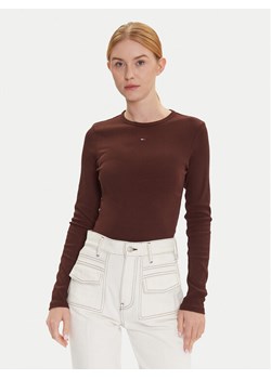 Tommy Jeans Bluzka Essential DW0DW17387 Brązowy Slim Fit ze sklepu MODIVO w kategorii Bluzki damskie - zdjęcie 185870964