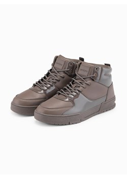 Buty męskie wysokie sneakersy z połyskującymi elementami – ciemnobrązowe V3 OM-FOSH-0178 ze sklepu ombre w kategorii Buty sportowe męskie - zdjęcie 185883610