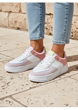 Damskie sneakersy Hypatia Pastello jasny szary skóra eko wiosna 4cm ze sklepu royalfashion.pl w kategorii Buty sportowe damskie - zdjęcie 185885441