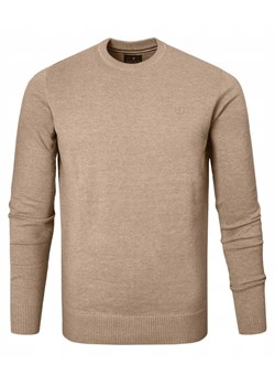 Bawełniany Sweter Męski, Okrągły Dekolt - Pako Jeans - Beżowy SWPJNSsantiagoBZ ze sklepu JegoSzafa.pl w kategorii Swetry męskie - zdjęcie 185885652