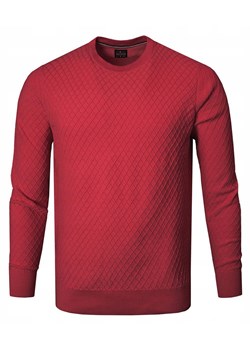 Bawełniany Sweter Męski, Okrągły Dekolt - Pako Jeans - Czerwień, Tkanina z Fakturą SWPJNSbenedettiCR ze sklepu JegoSzafa.pl w kategorii Swetry męskie - zdjęcie 185885660