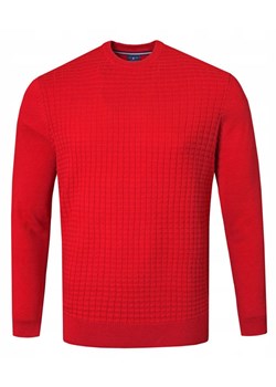 Bawełniany Sweter Męski, Okrągły Dekolt - Pako Jeans - Marmurkowa Faktura, Czerwony SWPJNSliceCR ze sklepu JegoSzafa.pl w kategorii Swetry męskie - zdjęcie 185885671