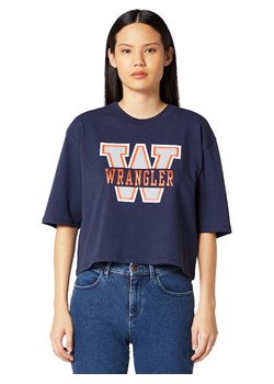 WRANGLER BOYFRIEND CROP TEE DAMSKI T-SHIRT KOSZULKA Z KRÓTKIM RĘKAWEM LOGO NADRUK NAVY W7P6GF114 112132064 ze sklepu YouNeedit.pl w kategorii Bluzki damskie - zdjęcie 185886462
