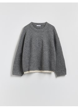 Reserved - Sweter z koronkowym wykończeniem - ciemnoszary ze sklepu Reserved w kategorii Swetry damskie - zdjęcie 185887512