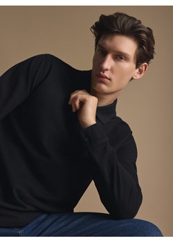 Reserved - Bawełniany longsleeve polo - czarny ze sklepu Reserved w kategorii T-shirty męskie - zdjęcie 185888290