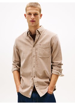 Tommy Jeans Męska koszula sztruksowa Mężczyźni Regular Fit Bawełna taupe jednolity ze sklepu vangraaf w kategorii Koszule męskie - zdjęcie 185889883