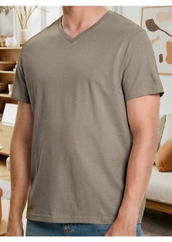 Sinsay - Koszulka basic z dekoltem w serek - brązowy ze sklepu Sinsay w kategorii T-shirty męskie - zdjęcie 185894993