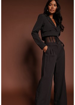 Czarny Komplet Garniturowy Marynarka Cropped i Szerokie Spodnie Mairilee ze sklepu renee.pl w kategorii Komplety i garnitury damskie - zdjęcie 185895751