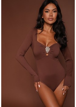 Brązowe Body z Metaliczną Ozdobą Aferriva ze sklepu renee.pl w kategorii Body damskie - zdjęcie 185896021