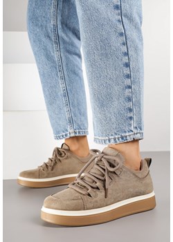Ciemnobeżowe Sneakersy z Ozdobnymi Przeszyciami Zailera ze sklepu renee.pl w kategorii Buty sportowe damskie - zdjęcie 185896054