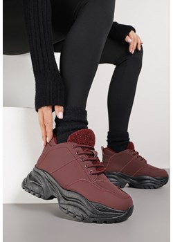Bordowe Traperki Sneakersy Vices na Grubej Tłoczonej Platformie Typu Traperki Narrise ze sklepu born2be.pl w kategorii Workery damskie - zdjęcie 185898092