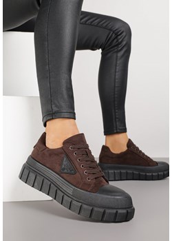 Brązowe Sneakersy Vices na Grubej Podeszwie z Geometryczną Aplikacją Leanae ze sklepu born2be.pl w kategorii Buty sportowe damskie - zdjęcie 185898174