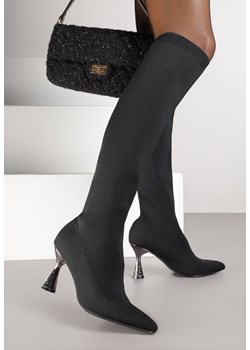Czarne Skarpetkowe Kozaki Vices na Klepsydrowym Obcasie z Cyrkoniami Giosara ze sklepu born2be.pl w kategorii Kozaki damskie - zdjęcie 185898300