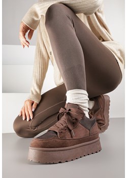 Brązowe Sznurowane Sneakersy Śniegowce Sneakersy na Grubej Podeszwie Vamitte ze sklepu born2be.pl w kategorii Buty sportowe damskie - zdjęcie 185898493