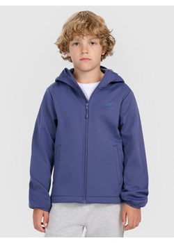 Chłopięcy softshell rozpinany z kapturem 4F 4FJRAW25TSOFM516 - niebieski ze sklepu Sportstylestory.com w kategorii Kurtki chłopięce - zdjęcie 185900263