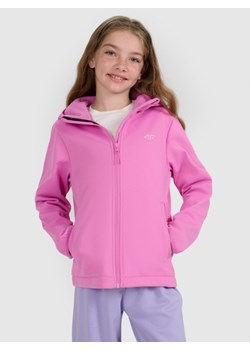 Dziewczęcy softshell rozpinany z kapturem 4F 4FJRAW25TSOFF515 - różowy ze sklepu Sportstylestory.com w kategorii Kurtki dziewczęce - zdjęcie 185900394