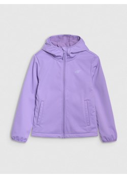 Dziewczęcy softshell rozpinany z kapturem 4F 4FJRAW25TSOFF515 - fioletowy ze sklepu Sportstylestory.com w kategorii Kurtki dziewczęce - zdjęcie 185900404