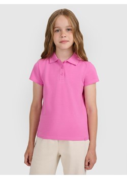 Dziewczęca koszulka polo 4F 4FJRAW25TPTSF0740 - różowa ze sklepu Sportstylestory.com w kategorii Bluzki dziewczęce - zdjęcie 185900433