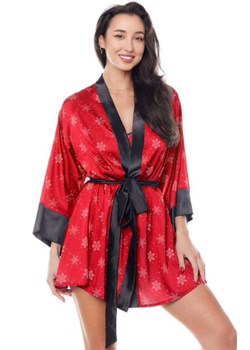 Czerwony satynowy szlafrok świąteczny Aster + bodystocking Muriel GRATIS, Kolor czerwony, Rozmiar S/M, Anais ze sklepu Primodo w kategorii Szlafroki damskie - zdjęcie 185920074