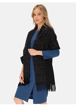Czarny szal wełniany zdobiony kryształkami Potis & Verso ze sklepu Eye For Fashion w kategorii Szaliki i chusty damskie - zdjęcie 185922222