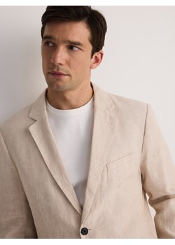Reserved - Lniana marynarka slim fit - beżowy ze sklepu Reserved w kategorii Marynarki męskie - zdjęcie 185930170