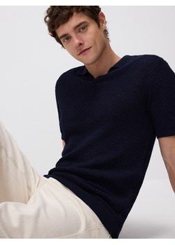 Reserved - Sweter polo z lnem - granatowy ze sklepu Reserved w kategorii Swetry męskie - zdjęcie 185931121