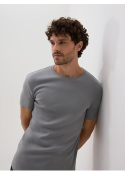 Reserved - Bawełniany t-shirt slim fit - jasnoszary ze sklepu Reserved w kategorii T-shirty męskie - zdjęcie 185932581