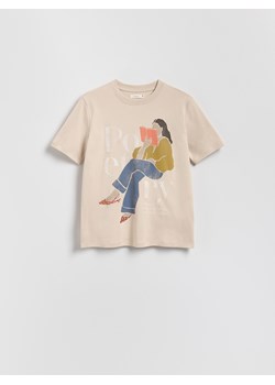 Reserved - T-shirt z nadrukiem - beżowy - id: 321DT-08X - marki Reserved - 185934214 Reserved - T-shirt z nadrukiem - beżowy ze sklepu Reserved w kategorii Bluzki damskie - zdjęcie 185934214