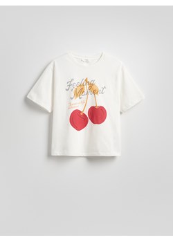 Reserved - T-shirt oversize z aplikacjami - złamana biel ze sklepu Reserved w kategorii Bluzki damskie - zdjęcie 185935013
