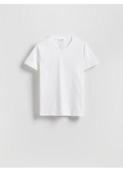 Reserved - T-shirt slim z dekoltem V - biały ze sklepu Reserved w kategorii T-shirty męskie - zdjęcie 185946604