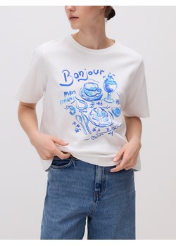 Reserved - Bawełniany t-shirt z nadrukiem - złamana biel ze sklepu Reserved w kategorii Bluzki damskie - zdjęcie 185948391