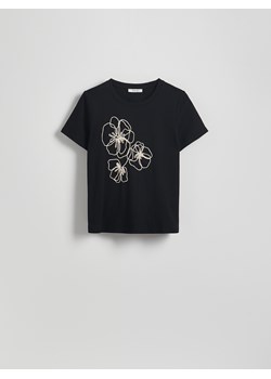 Reserved - T-shirt z haftowanym wzorem - czarny ze sklepu Reserved w kategorii Bluzki damskie - zdjęcie 185949971
