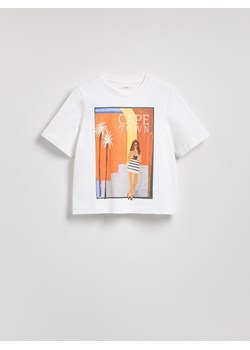 Reserved - Bawełniany t-shirt z nadrukiem - biały ze sklepu Reserved w kategorii Bluzki damskie - zdjęcie 185950020