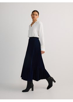Reserved - Plisowana spódnica z weluru - granatowy - id: YU177-59X - marki Reserved - 185950994 Reserved - Plisowana spódnica z weluru - granatowy ze sklepu Reserved w kategorii Spódnice - zdjęcie 185950994