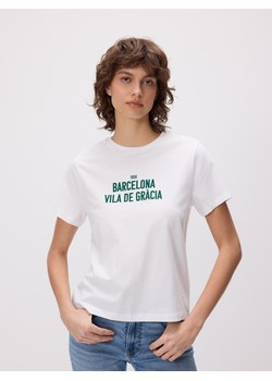 Reserved - Bawełniany t-shirt z nadrukiem - biały ze sklepu Reserved w kategorii Bluzki damskie - zdjęcie 185951444