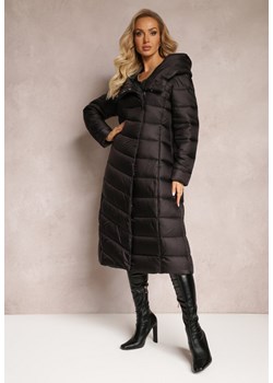 Czarna Długa Kurtka Płaszcz z Pikowaniem i Kapturem Tittonna ze sklepu renee.pl w kategorii Płaszcze damskie - zdjęcie 185952782