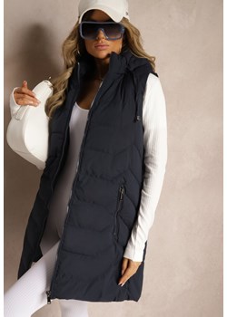 Granatowa Kamizelka Pikowana Zapinana na Suwak Ozdobiona Kapturem i Sznurkami Finaria ze sklepu renee.pl w kategorii Kamizelki damskie - zdjęcie 185953142