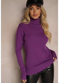 Ciemnofioletowy Golf Sweter o Dopasowanym Kroju z Kaszmirem Zairith ze sklepu renee.pl w kategorii Swetry damskie - zdjęcie 185953293