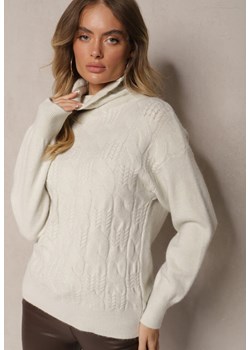 Beżowy   Casualowy Golf z Tłoczonym Wzorem Daivyn ze sklepu renee.pl w kategorii Swetry damskie - zdjęcie 185953303