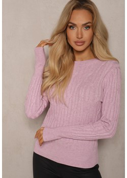 Jasnoróżowy Sweter z Wiskozą i Ozdobnym Splotem Saviana ze sklepu renee.pl w kategorii Swetry damskie - zdjęcie 185953381