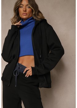 Czarna Bluza Rozpinana z Kapturem z Bawełną Ozdobiona Sznurkami Odiola ze sklepu renee.pl w kategorii Bluzy damskie - zdjęcie 185954004