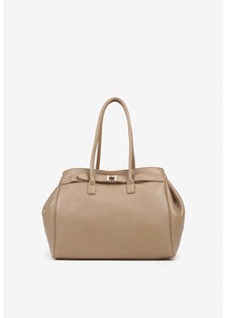 Beżowa Torebka Shopper z Dwoma Rączkami Ozdobiona Paskiem z Klamrą Remisse ze sklepu renee.pl w kategorii Torby Shopper bag - zdjęcie 185954440