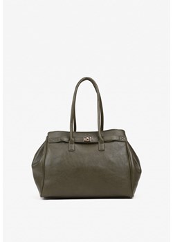 Ciemnozielona Torebka Shopper z Dwoma Rączkami Ozdobiona Paskiem z Klamrą Remisse ze sklepu renee.pl w kategorii Torby Shopper bag - zdjęcie 185954444