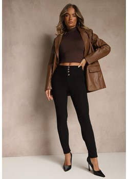 Czarne Spodnie High Waist z Gumką w Talii i Ozdobną Imitacją Guzików Wedevire ze sklepu renee.pl w kategorii Spodnie damskie - zdjęcie 185954704