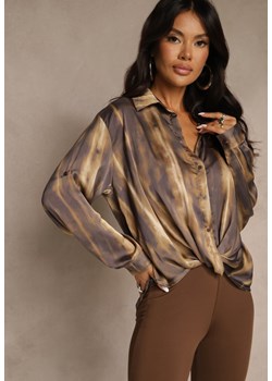 Brązowa Drapowana Koszula z Rękawami z Możliwością Podpięcia Estalana ze sklepu renee.pl w kategorii Koszule damskie - zdjęcie 185954874