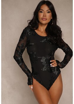 Czarne Body z Koronki z Transparentnymi Rękawami Esalinda - id: 5019-5019-38-BLACK - marki Renee - 185954880 Czarne Body z Koronki z Transparentnymi Rękawami Esalinda ze sklepu renee.pl w kategorii Body damskie - zdjęcie 185954880