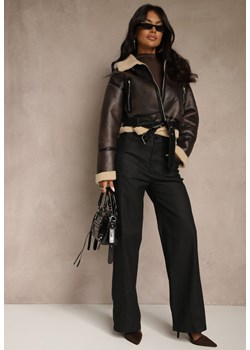 Czarne Spodnie Wide Leg Regular Waist z Imitacji Skóry Lanavea - id: C9355-38-BLACK - marki Renee - 185955092 Czarne Spodnie Wide Leg Regular Waist z Imitacji Skóry Lanavea ze sklepu renee.pl w kategorii Spodnie damskie - zdjęcie 185955092