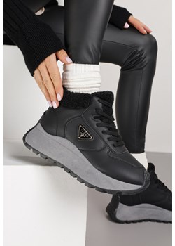 Czarne Sneakersy Śniegowce Vices na Platformie Ozdobione Trójkątną Aplikacją Ficebia ze sklepu renee.pl w kategorii Buty sportowe damskie - zdjęcie 185955140