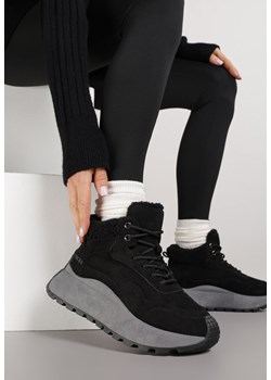 Czarne Sneakersy Śniegowce Vices na Platformie Ozdobione Napisem i Futerkiem Lanite ze sklepu renee.pl w kategorii Buty sportowe damskie - zdjęcie 185955154